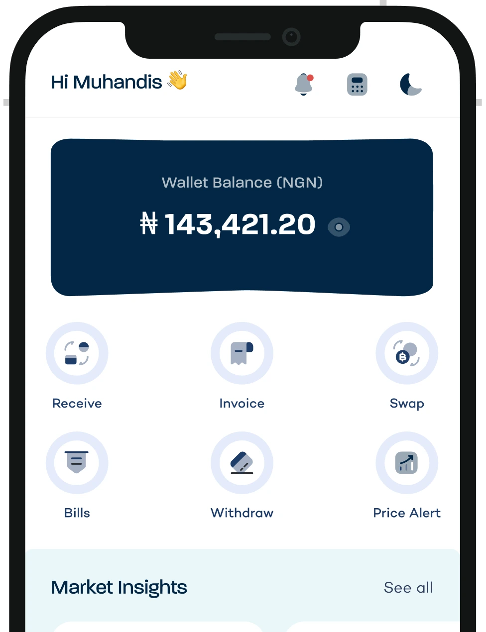 Breet mobile app interface on iPhone showing cryptocurrency trading features