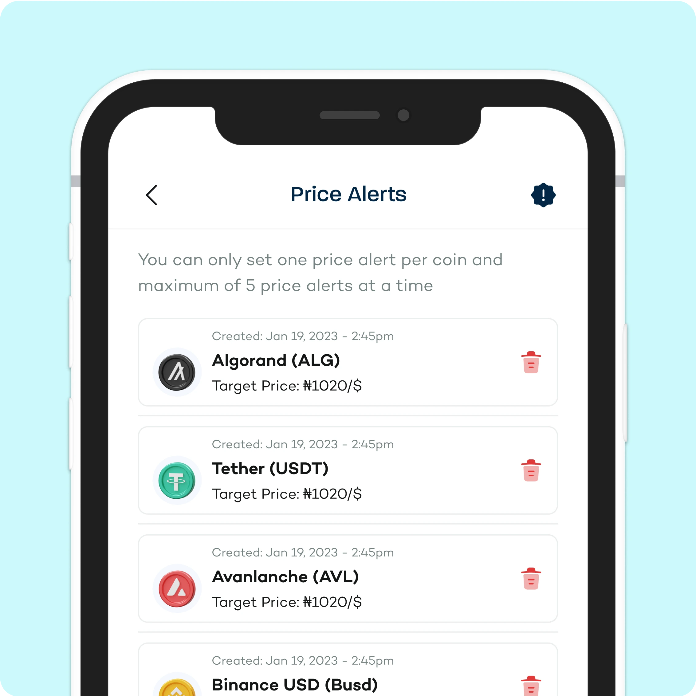Breet feature illustration: Set Crypto Price Alerts - Hit your target? You’ll know. Rate drops? You’ll know too. Stay ahead, always.